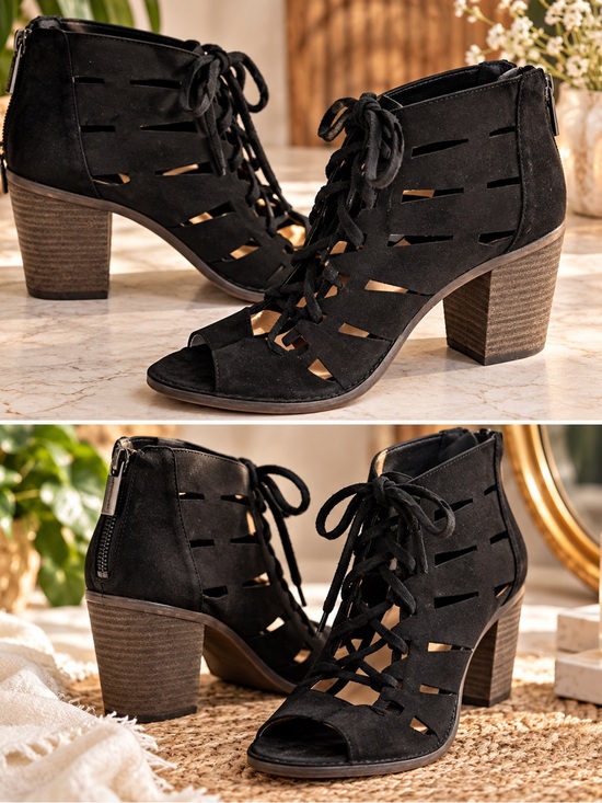 Vince Camuto Shoes - Vince Camuto Black Suede Lace-Up Cutout Block Heel Sandals. New never worn